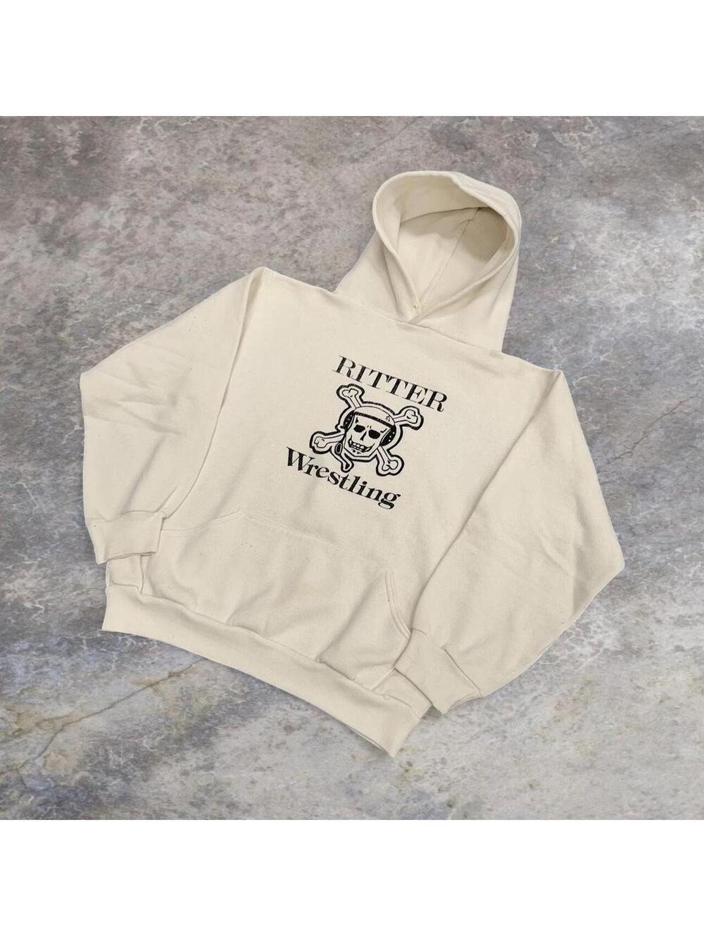 Russell Athletic Wrestling Skull white hoodie Size S #wrestling